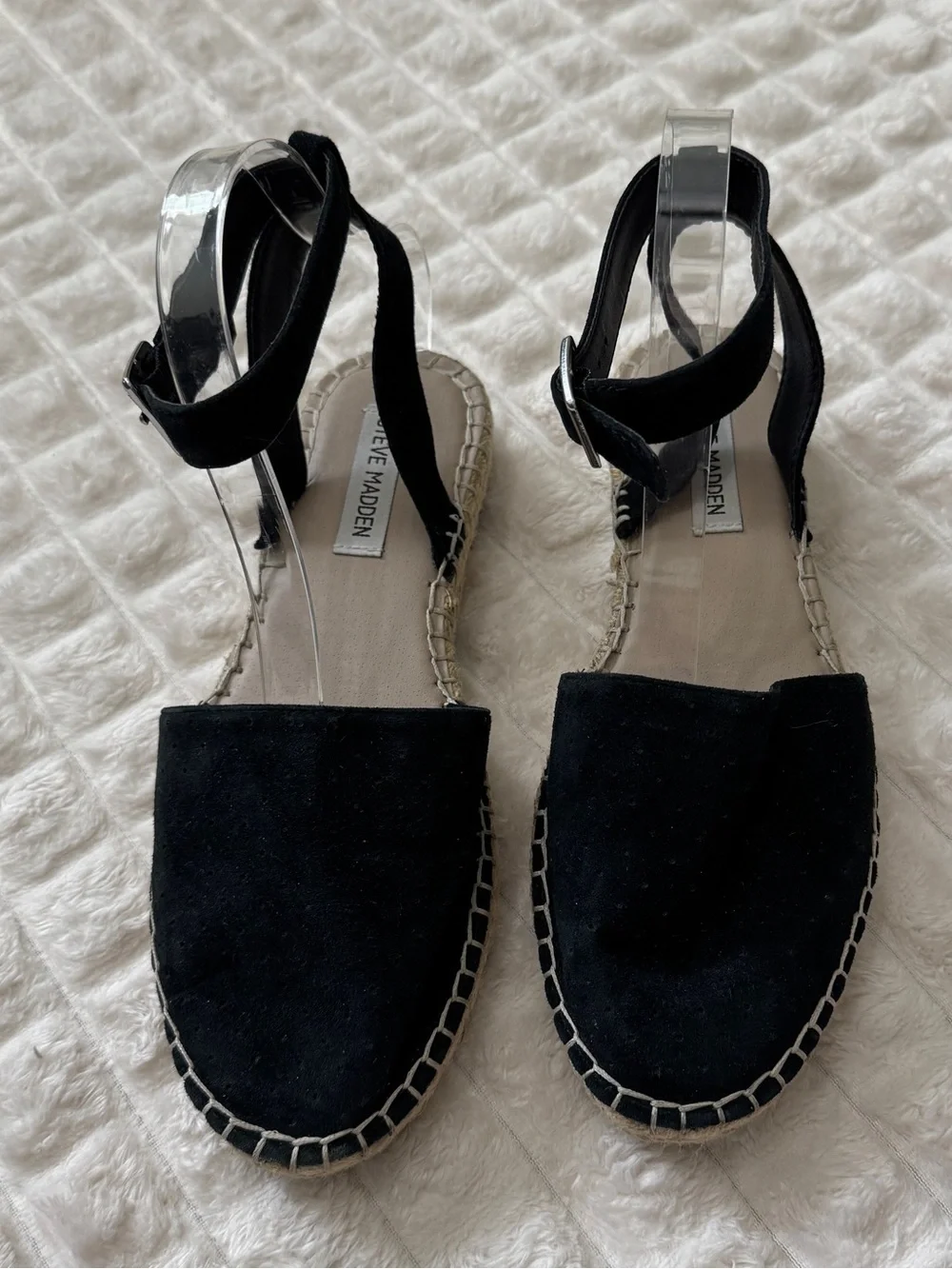 Steve Madden 8 Lesko Black Suede Leather Espadrille Ankle Strap Sandals Flats